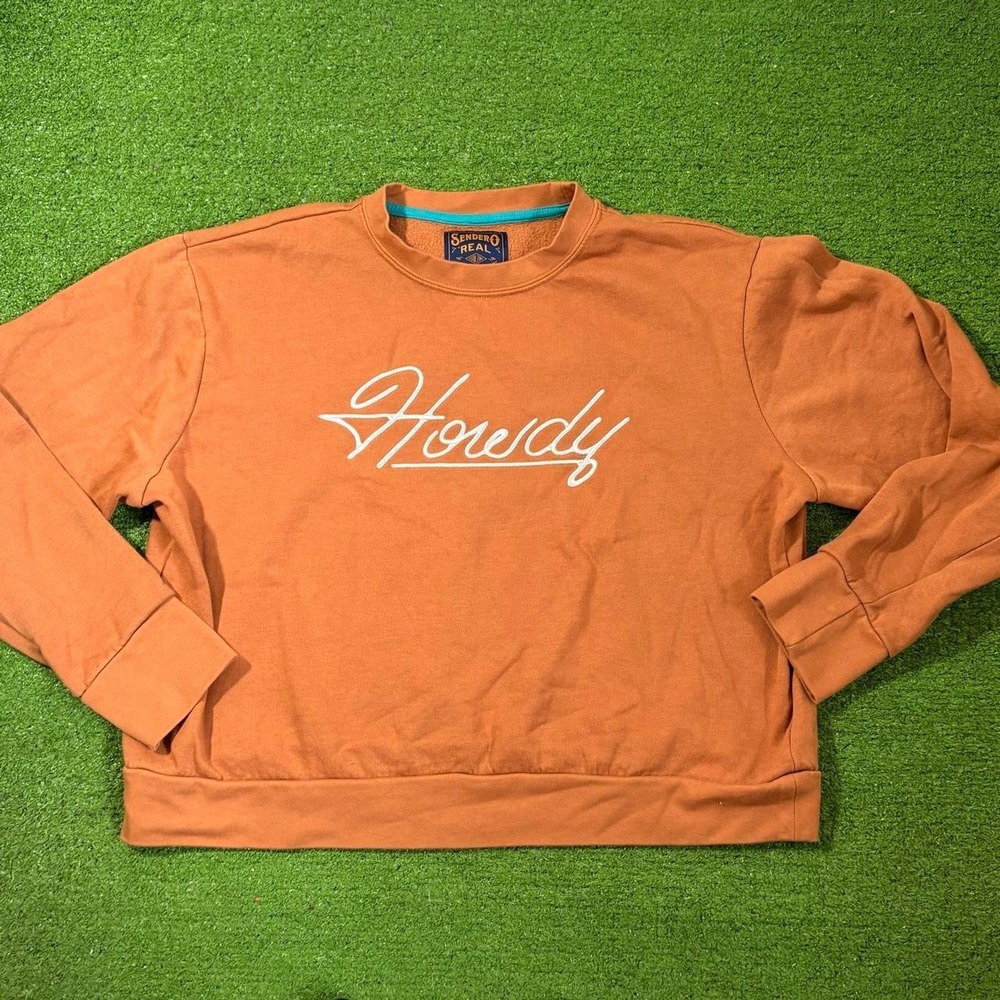 Sendero Provisions Sz L Clay Brown Howdy Embroidered Cropped Sweatshirt Western